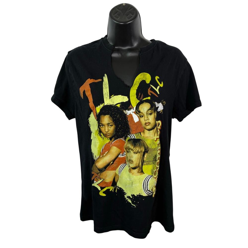 TLC No Scrubs Distressed Band T Shirt Womens Large Black Y2K Reworked Tee